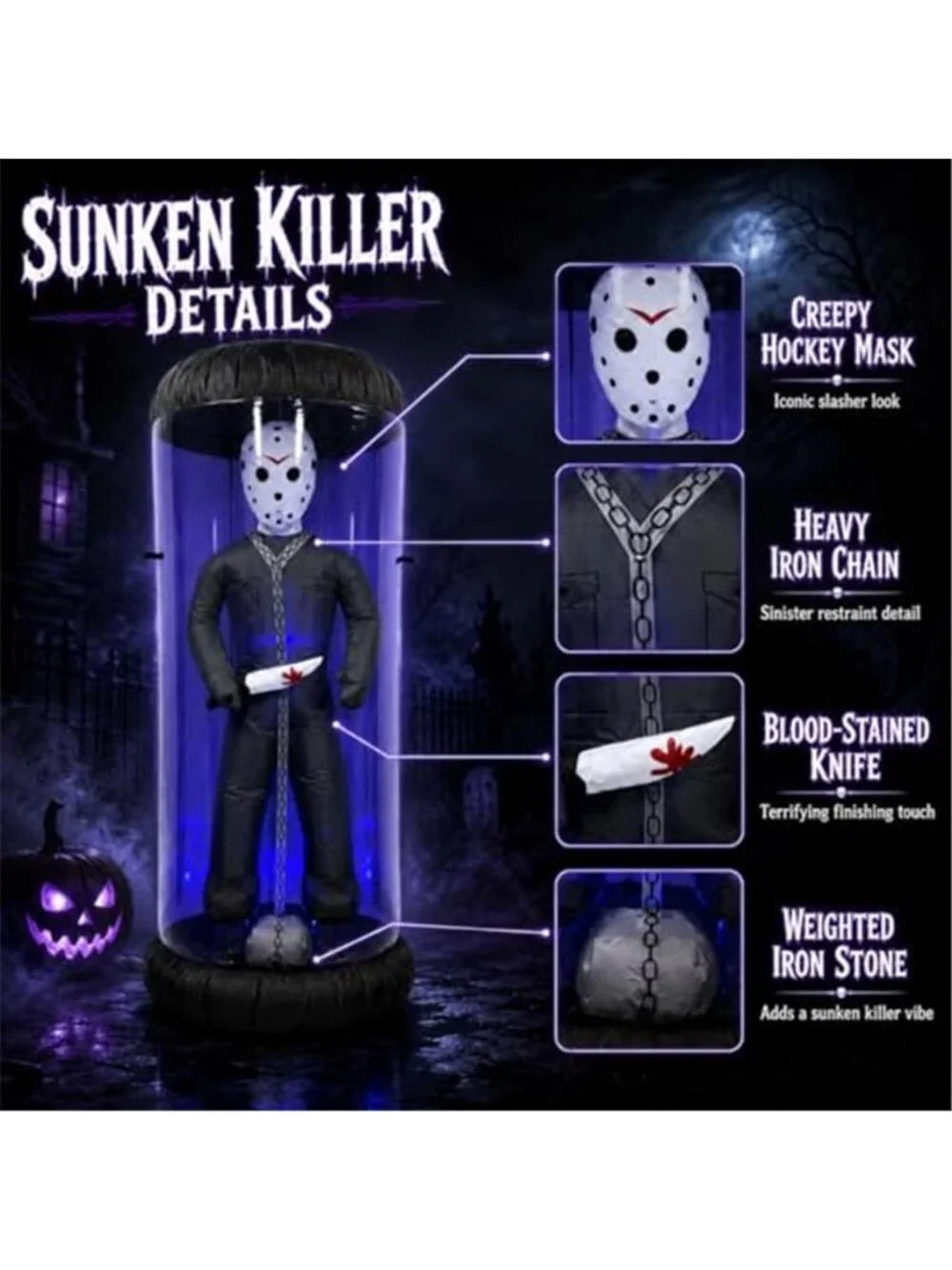 7.6FT Halloween Inflatable Outdoor Decoration, Caged Masked Killer Blow Up Yard